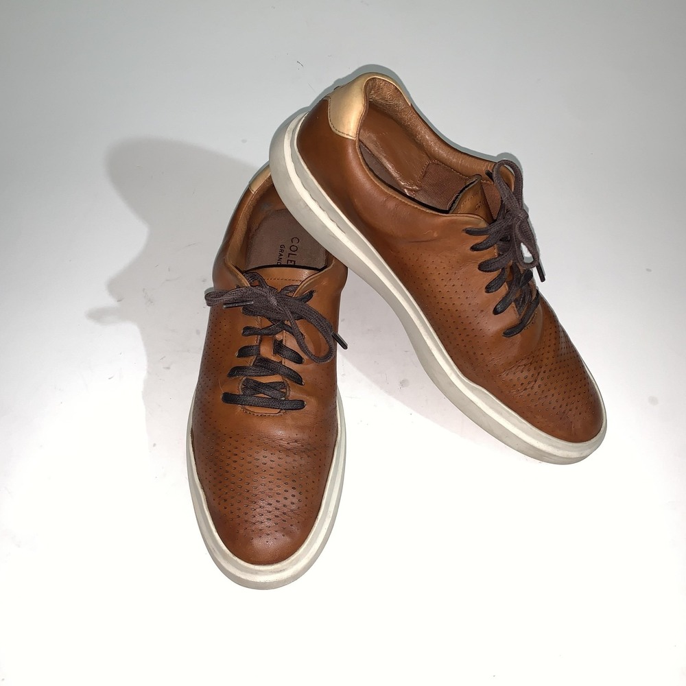 Cole Haan Grand Shoes Mens Size 12 Brown Leather Lace Up Casual Sneakers C31218